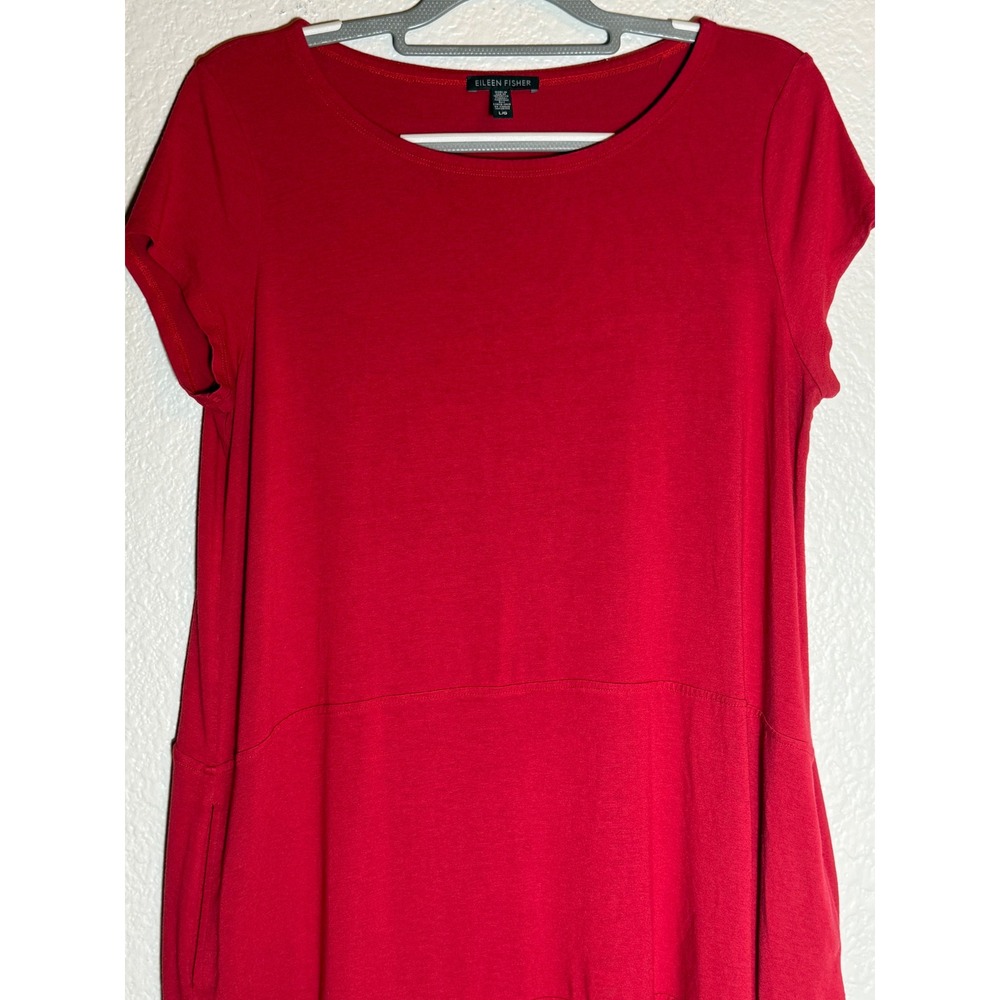 Eileen Fisher Red‎ Viscose Blend Short Sleeve Knee Length Casual Dress Large - Picture 3 of 7